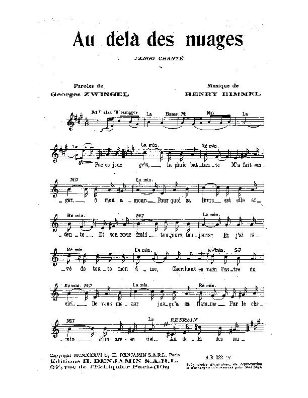 télécharger la partition d'accordéon Au delà des nuages (Tango Chanté) au format PDF