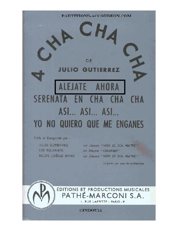 télécharger la partition d'accordéon Alejate Ahora (Orchestration) (Cha Cha Cha) au format PDF