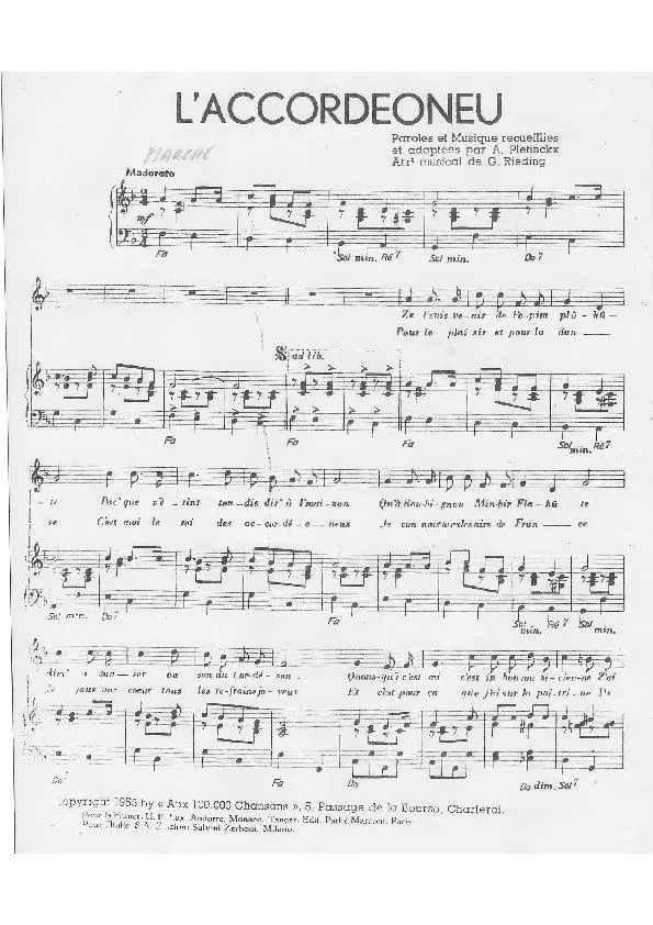 télécharger la partition d'accordéon L'accordéoneu (Arrangement : George Rieding) (Chant : Bob Dechamps / Andrex) au format PDF