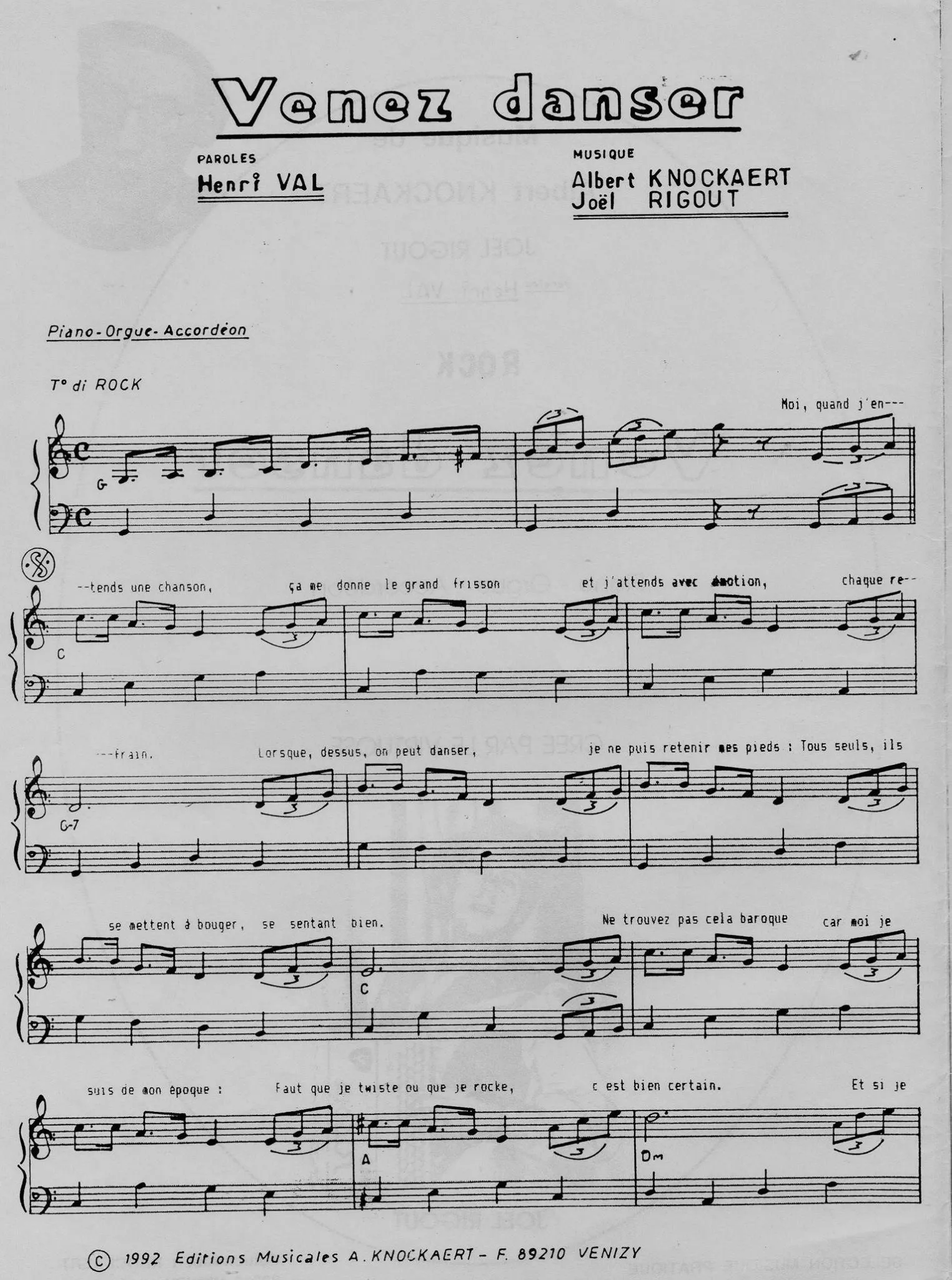 télécharger la partition d'accordéon Venez Danser (Rock) au format PDF