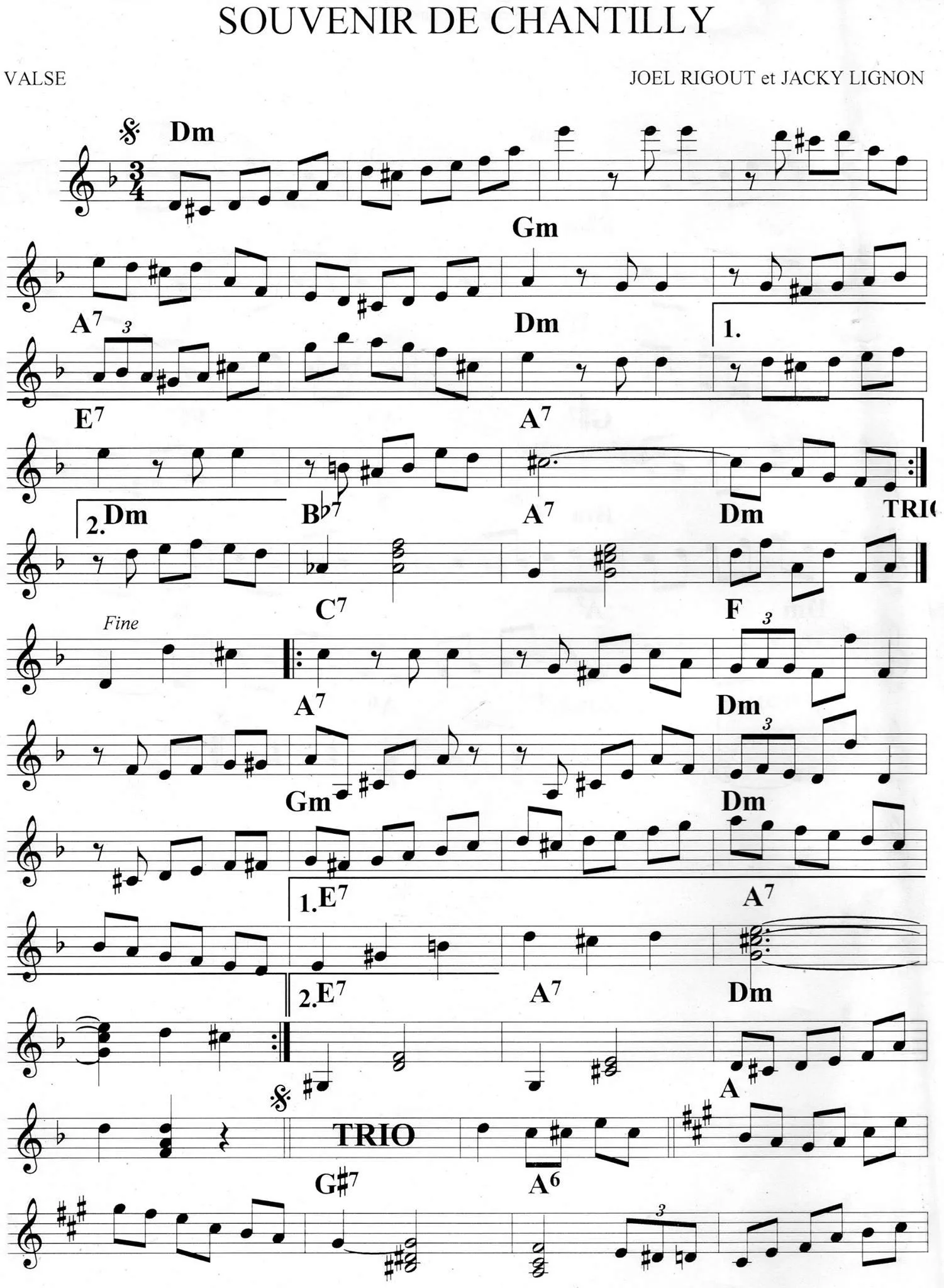 télécharger la partition d'accordéon Souvenir de Chantilly (Valse) au format PDF