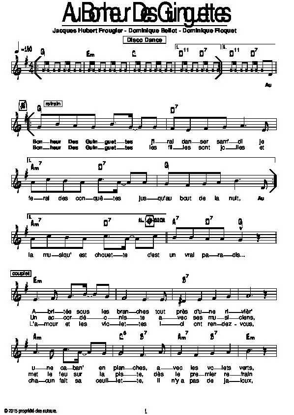 télécharger la partition d'accordéon Au plaisir des guinguettes (Disco Dance) au format PDF