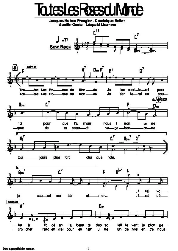 télécharger la partition d'accordéon Toutes les roses du monde (Slow Rock) au format PDF