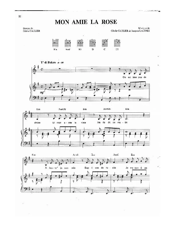 télécharger la partition d'accordéon Mon amie la rose (Chant : Françoise Hardy) (Boléro) au format PDF