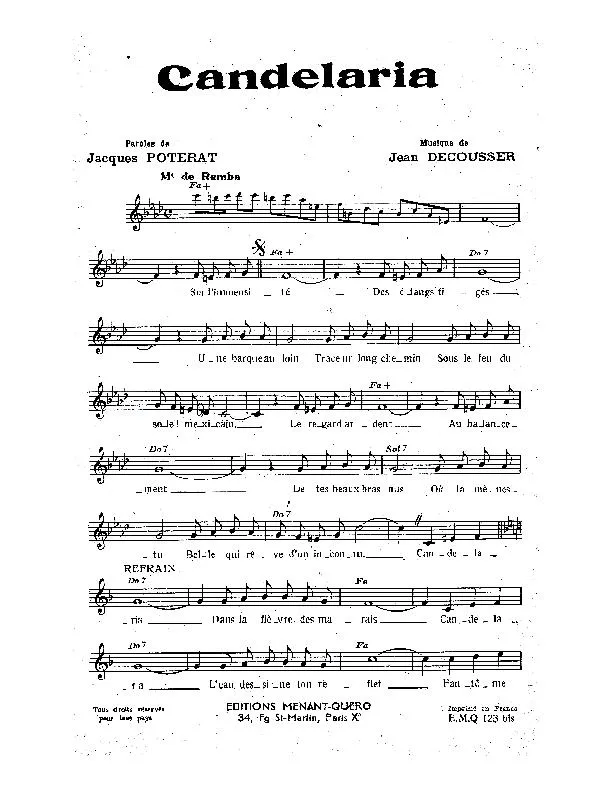 télécharger la partition d'accordéon Candelaria (Rumba) au format PDF