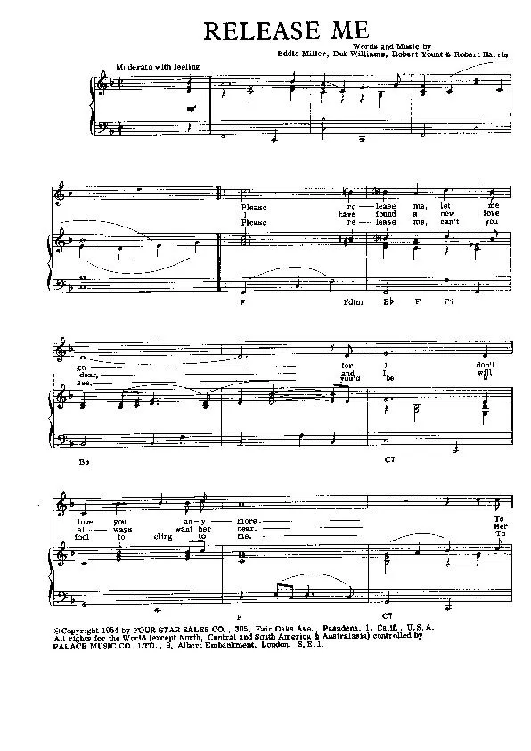 télécharger la partition d'accordéon Release Me (Vis ta vie) (Chant : Elvis Presley) au format PDF