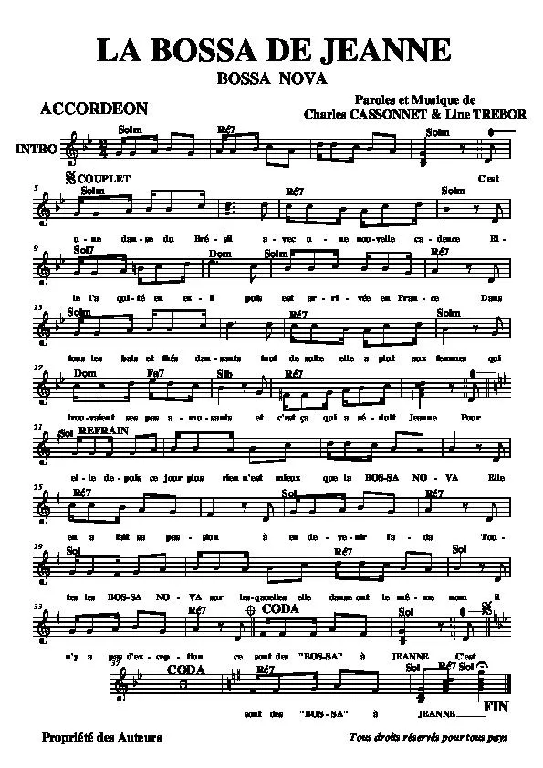 télécharger la partition d'accordéon La bossa de Jeanne (Bossa Nova) au format PDF
