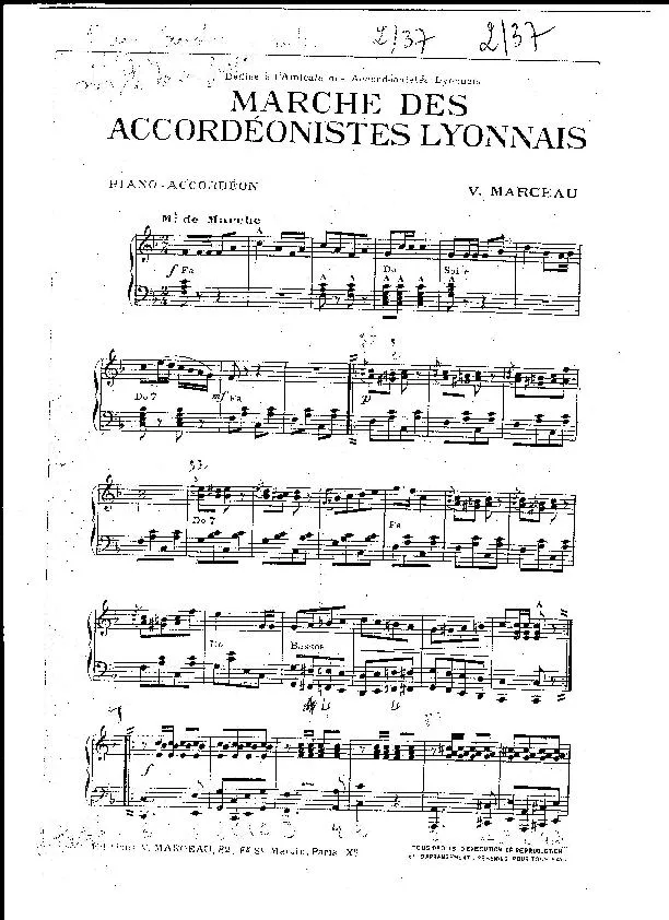 télécharger la partition d'accordéon Marche des Accordéonistes Lyonnais (marche) au format PDF