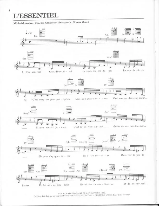 télécharger la partition d'accordéon L'Essentiel (Chant : Ginette Reno) au format PDF