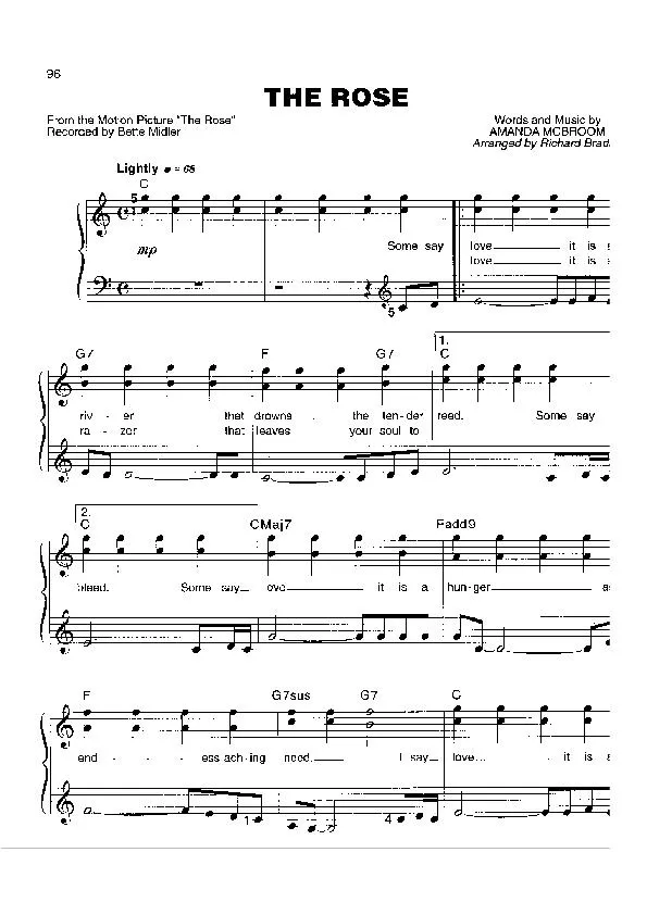 télécharger la partition d'accordéon The Rose (Arrangement : Richard Brad) (Chant : Bette Midler) (Slow)  au format PDF