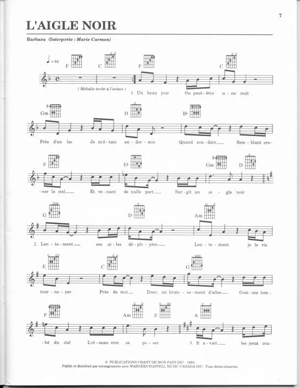 télécharger la partition d'accordéon L'aigle noir (Chant : Marie Carmen) au format PDF