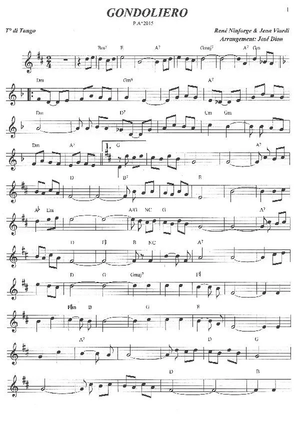 télécharger la partition d'accordéon Gondoliero (Tango) (Arrangement : José Dion) au format PDF