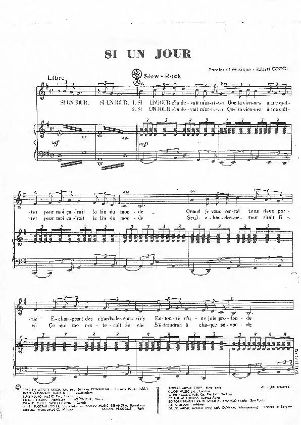 télécharger la partition d'accordéon Si un jour (Slow Rock) au format PDF