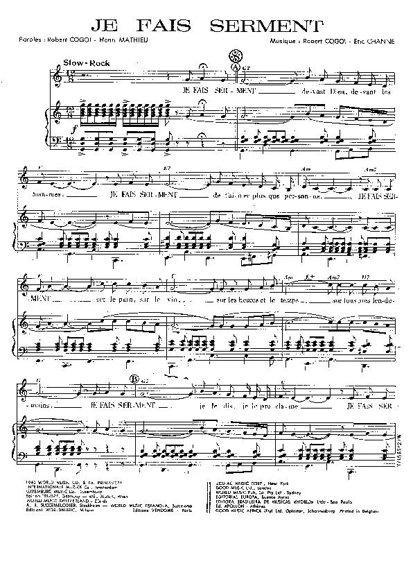 télécharger la partition d'accordéon Je fais serment (Slow Rock) au format PDF