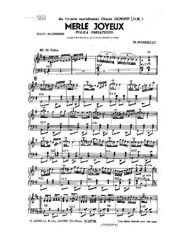télécharger la partition d'accordéon Merle Joyeux (Polka Variations) au format PDF