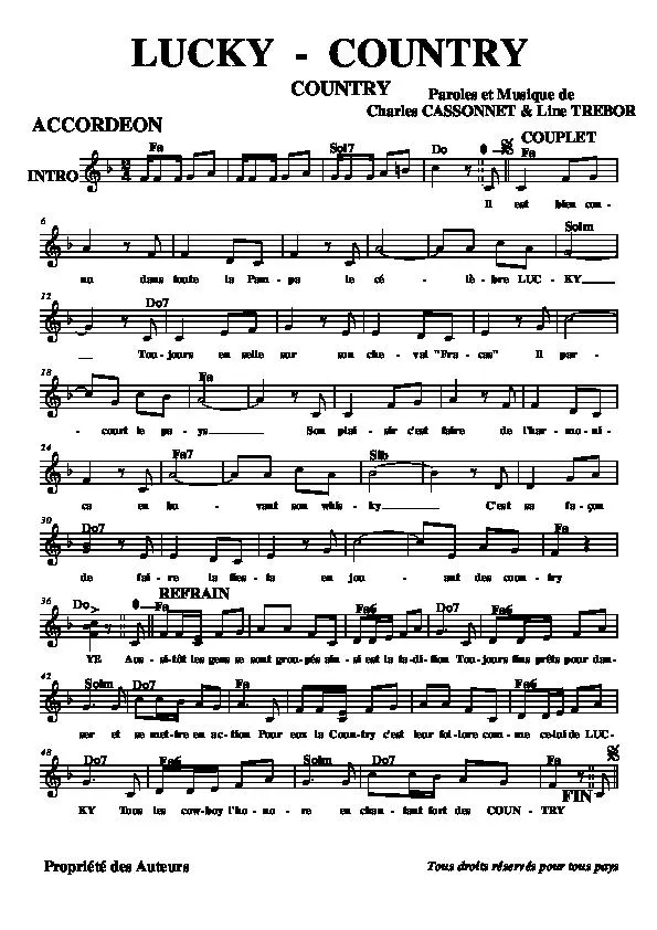 télécharger la partition d'accordéon Lucky Country au format PDF