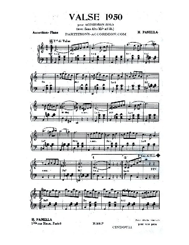 télécharger la partition d'accordéon Valse 1950 au format PDF