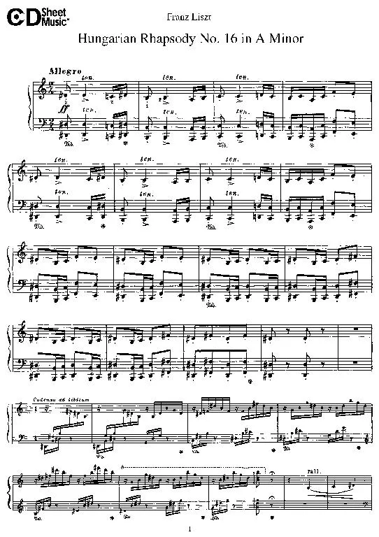 télécharger la partition d'accordéon Hungarian Rhapsody n°16  (in A Minor) au format PDF