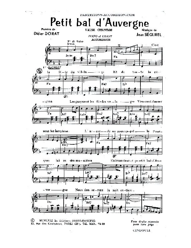 télécharger la partition d'accordéon Petit bal d'Auvergne (Valse Chantée) au format PDF