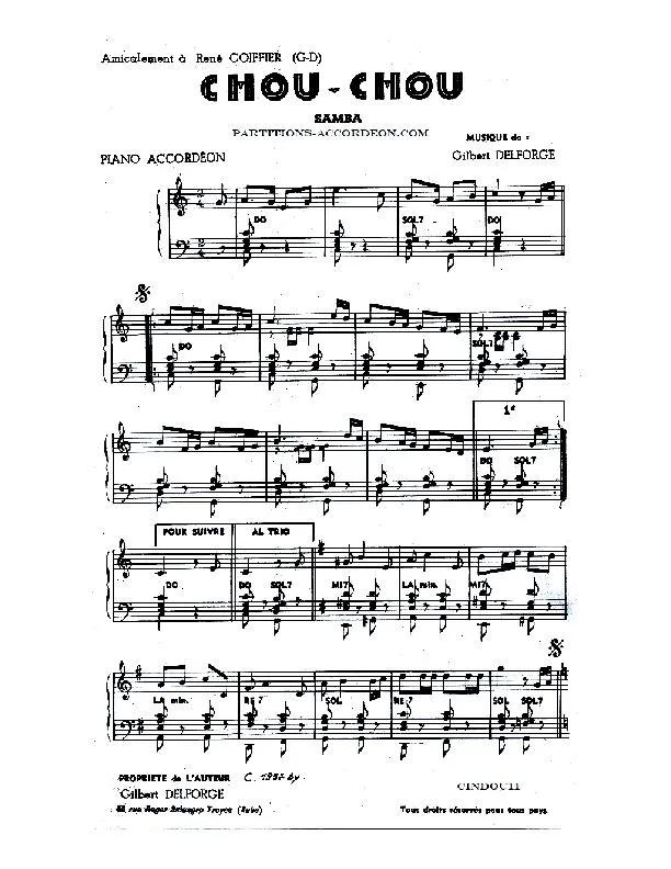 télécharger la partition d'accordéon Chou Chou (Samba) au format PDF