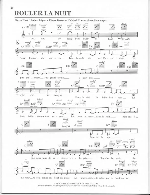 télécharger la partition d'accordéon Rouler la nuit (Chant : Beau Dommage) au format PDF