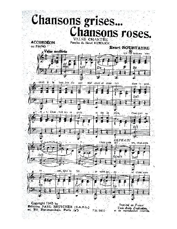 télécharger la partition d'accordéon Chansons grises Chansons roses (Valse chantée) au format PDF