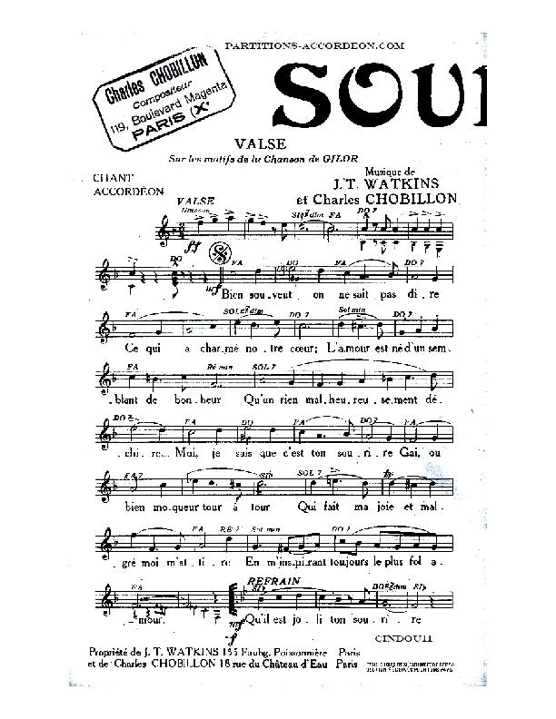 télécharger la partition d'accordéon Sourire (Valse sur les motifs de la chanson de : Gilor) au format PDF
