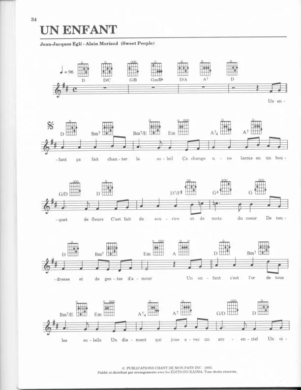 télécharger la partition d'accordéon Un enfant (Chant : Sweet People) au format PDF