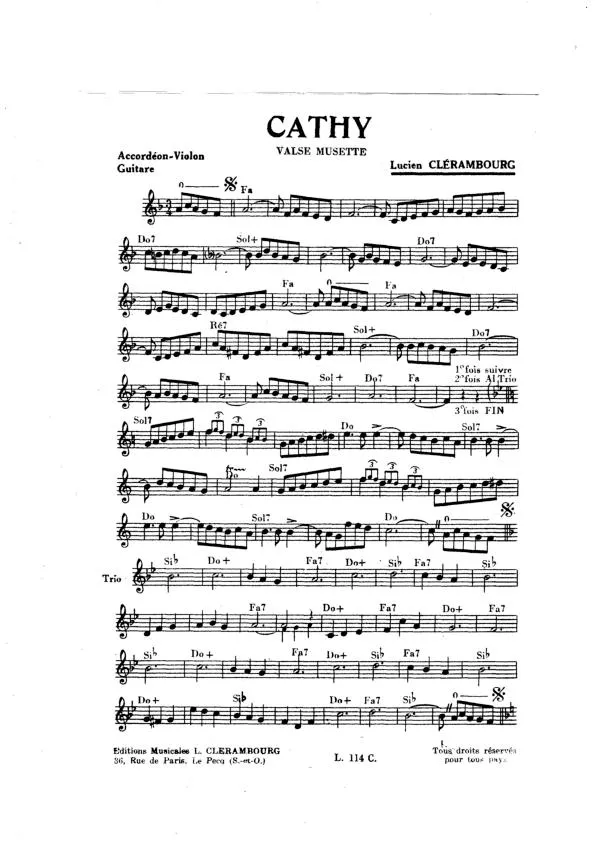 télécharger la partition d'accordéon Cathy (Valse Musette) au format PDF