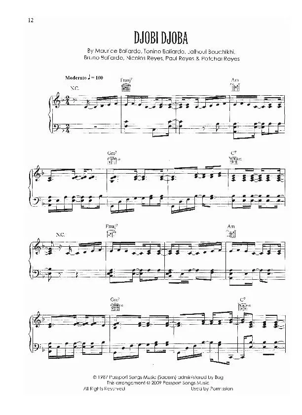 télécharger la partition d'accordéon Djobi Djoba (Chant : Gipsy Kings) au format PDF