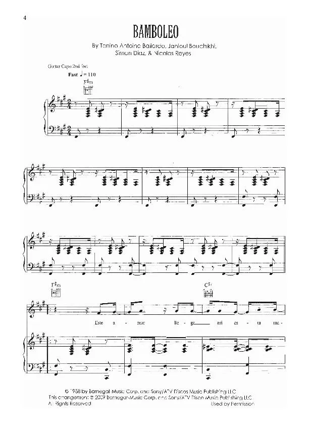 télécharger la partition d'accordéon Bamboléo (Chant : Gipsy Kings) au format PDF