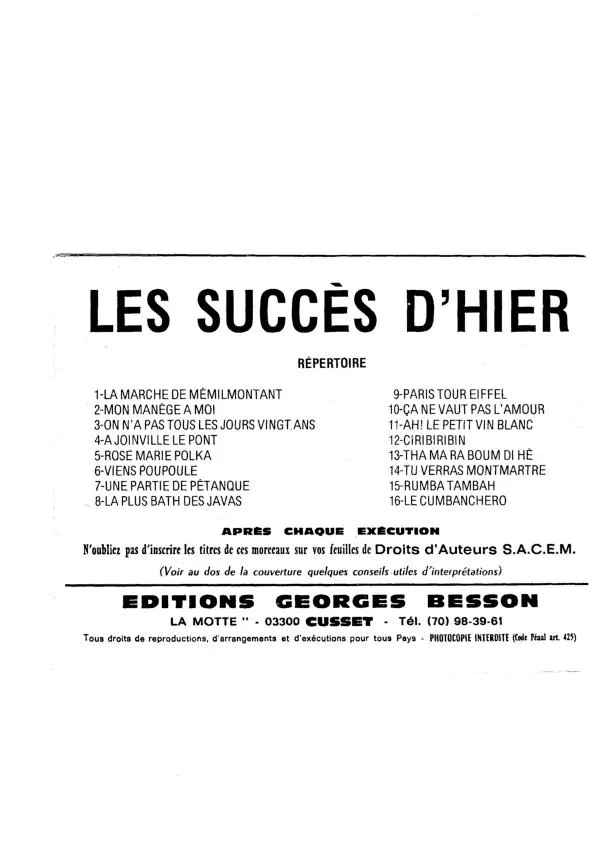 télécharger la partition d'accordéon Recueil : Les Succès d'hier (16 Titres Connus) au format PDF