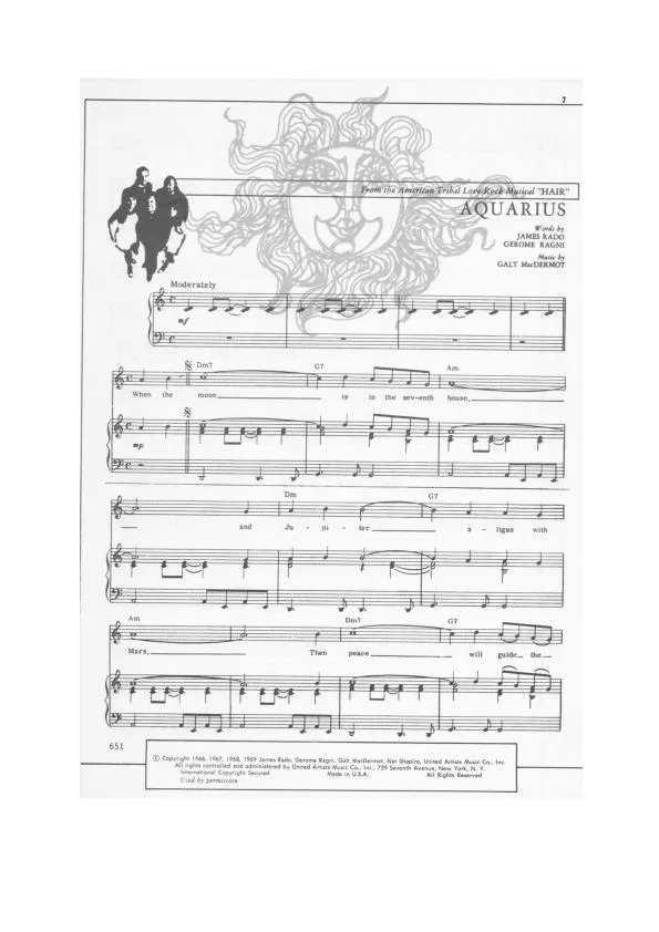 télécharger la partition d'accordéon Aquarius (De la Comédie Musicale : Hair) au format PDF