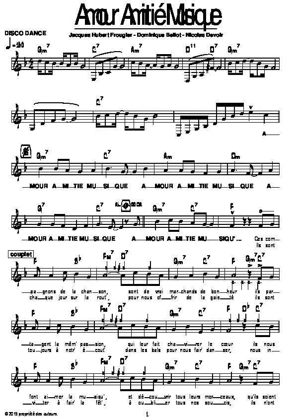 télécharger la partition d'accordéon Amour Amitié Musique (Disc Dance) au format PDF