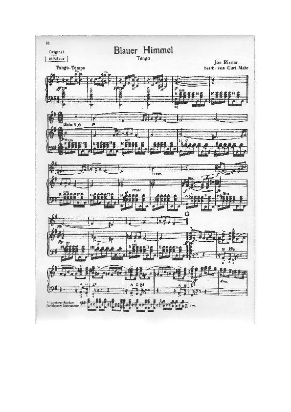 télécharger la partition d'accordéon Blauer Himmel (Duo d'Accordéons) (Arrangement  : Curt Mahr) (Orginal : 48 Bässe) (Tango) au format PDF