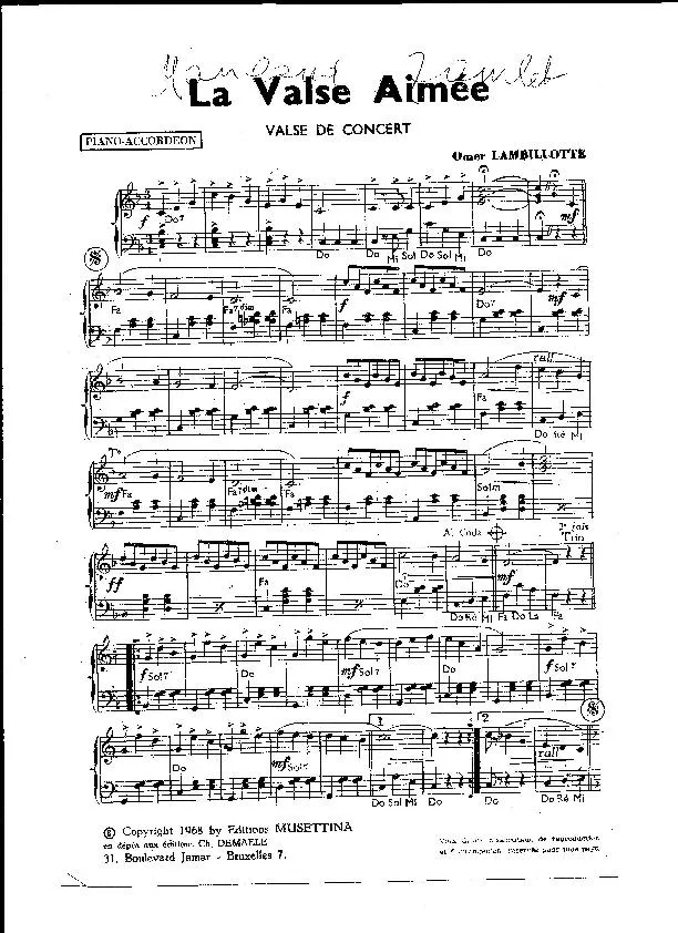 télécharger la partition d'accordéon La valse aimée (Valse de Concert) au format PDF