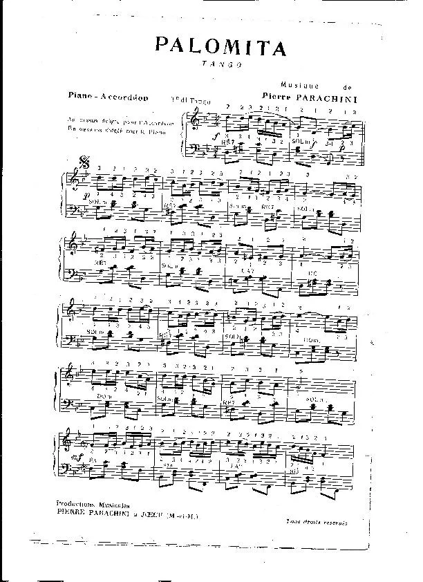 télécharger la partition d'accordéon Palomita (Tango) au format PDF