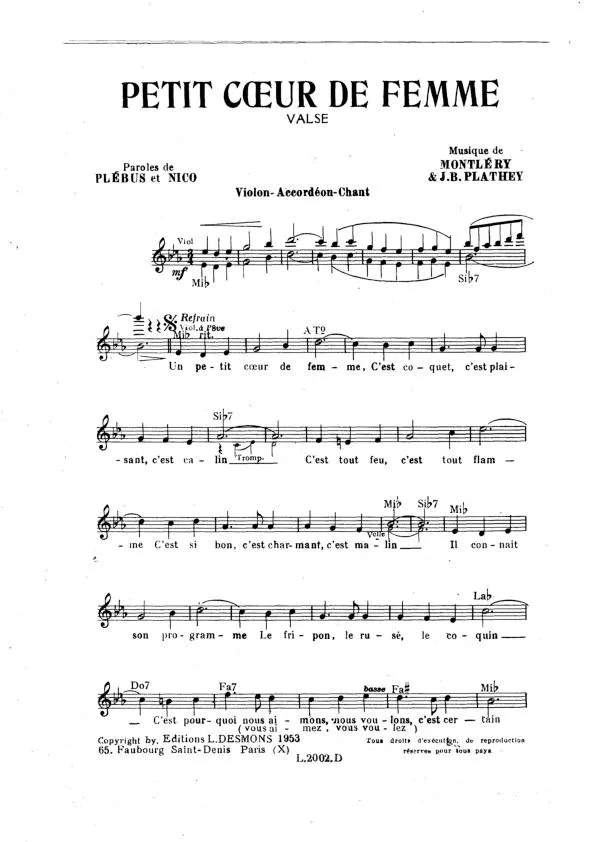 télécharger la partition d'accordéon Petit cœur de femme (Orchestration Complète) (Valse Chantée) au format PDF