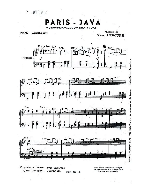 télécharger la partition d'accordéon Paris Java au format PDF