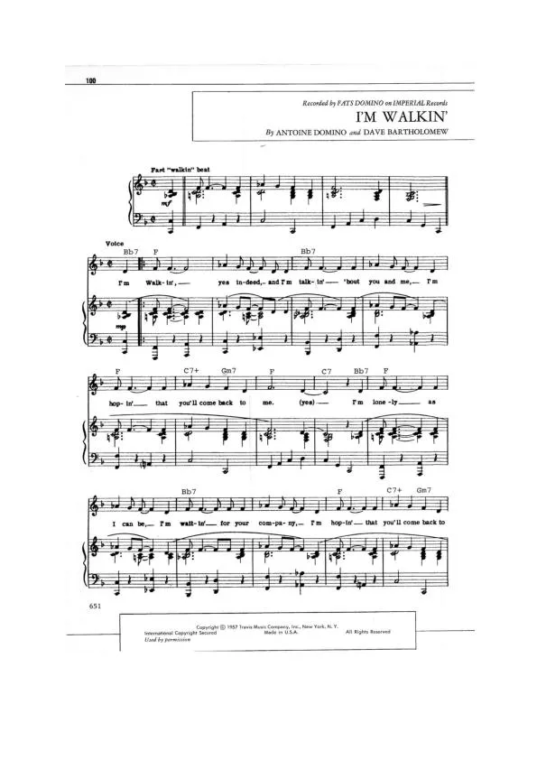 télécharger la partition d'accordéon I'm walkin' (Chant : Fats Domino) au format PDF
