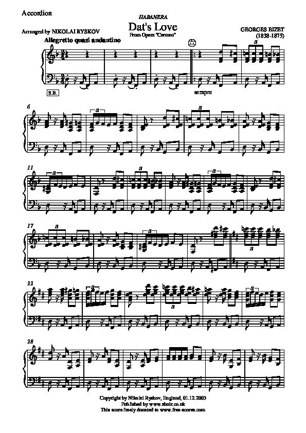 télécharger la partition d'accordéon Dat's Love (From Opera Carmen) (Arrangement : Nicolai Ryskov) (Habanera) au format PDF