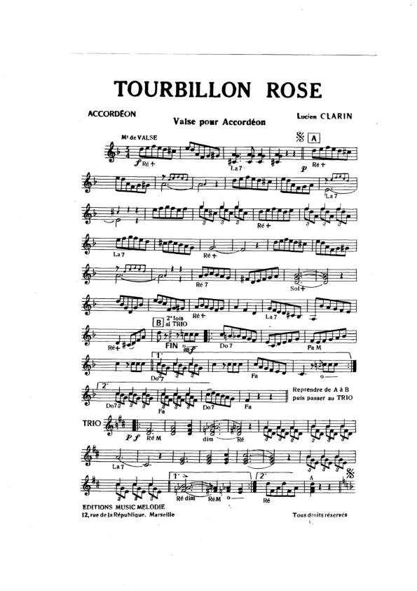 télécharger la partition d'accordéon Tourbillon rose (Valse) au format PDF