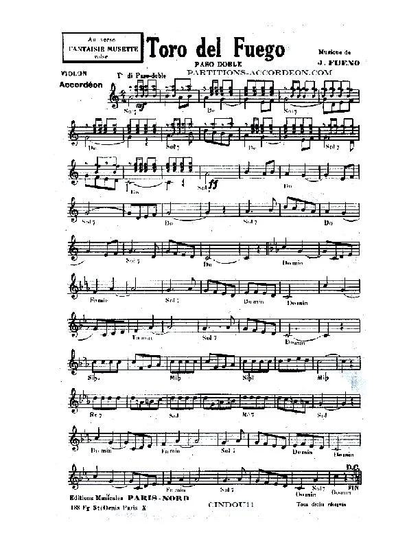 télécharger la partition d'accordéon Toro del Fuego (Paso Doble) au format PDF