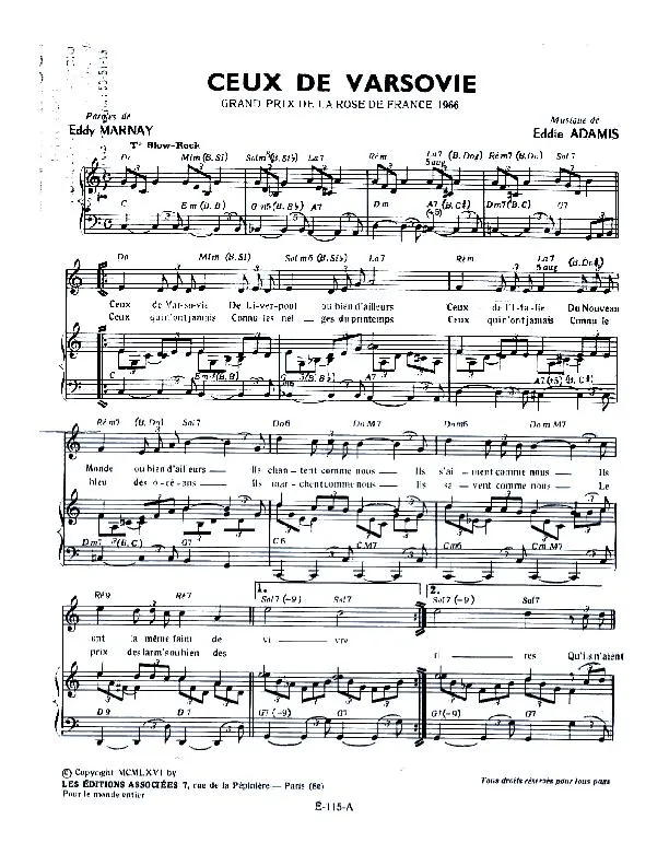 télécharger la partition d'accordéon Ceux de Varsovie (Grand prix de la rose de France 1966) (Slow Rock) au format PDF