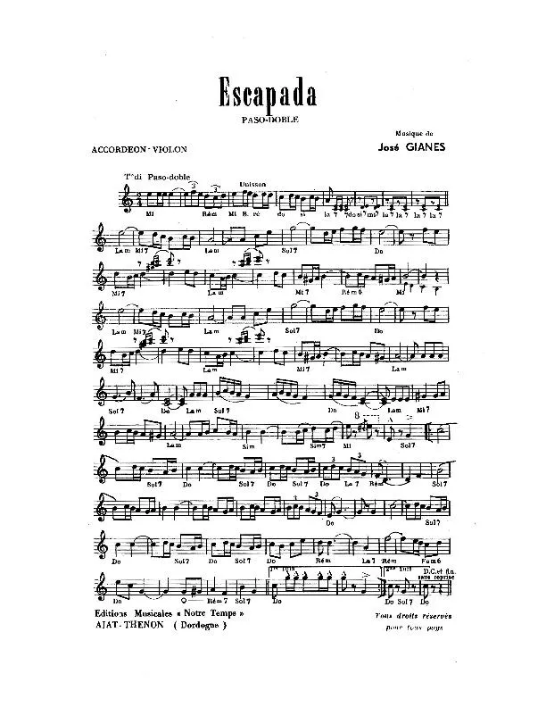 télécharger la partition d'accordéon Escapada (Paso Doble) au format PDF