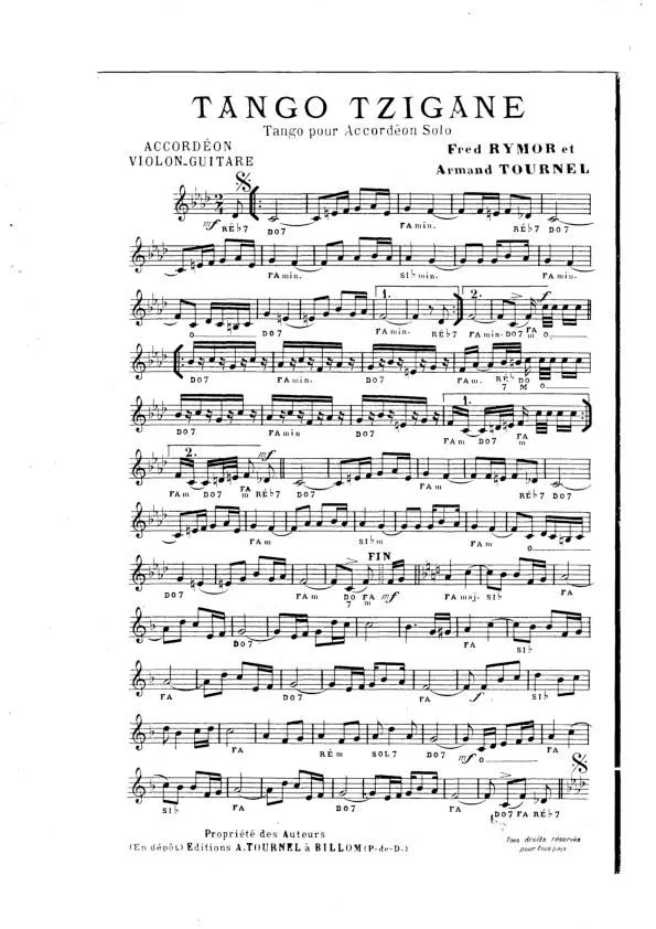 télécharger la partition d'accordéon Tango Tzigane au format PDF