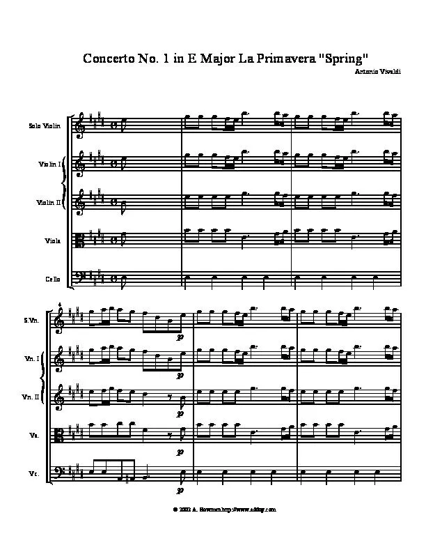 télécharger la partition d'accordéon Concerto n°1 in E Major La Primavera (Spring) (1 Titre) (Conducteur) au format PDF