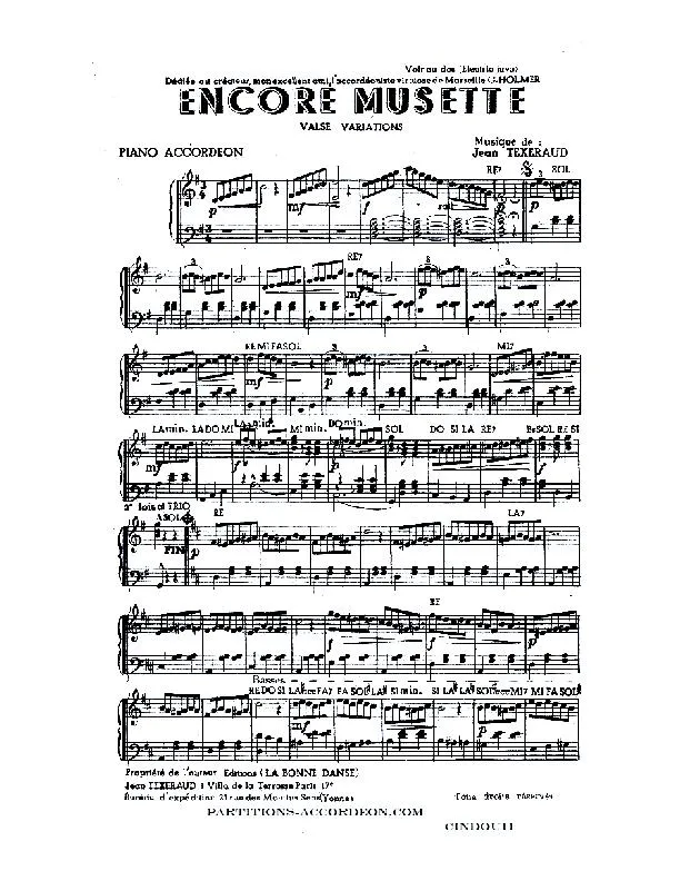télécharger la partition d'accordéon Encore Musette (Valse Variations) au format PDF
