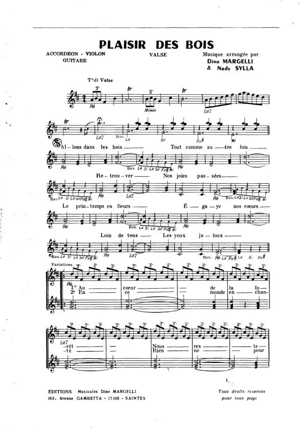 télécharger la partition d'accordéon Plaisir des bois (Orchestration) (Valse à Variations) au format PDF