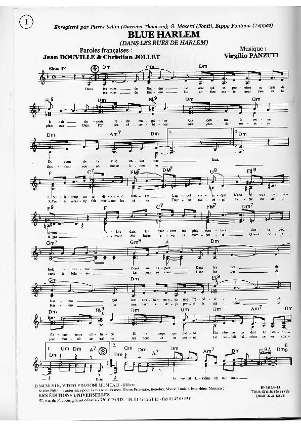 télécharger la partition d'accordéon Blue Harlem (Dans les rues de Harlem) (Slow) au format PDF